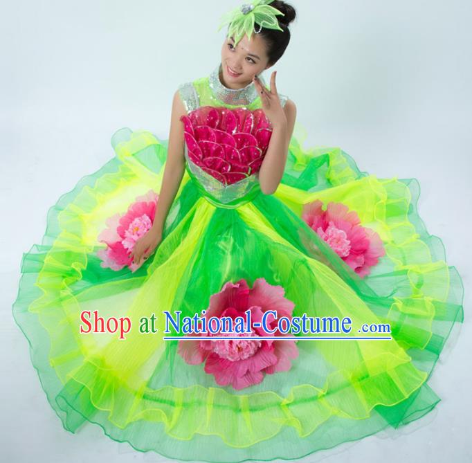 Top Grade Stage Show Costume Chorus Modern Dance Classical Dance Peony Green Dress for Women