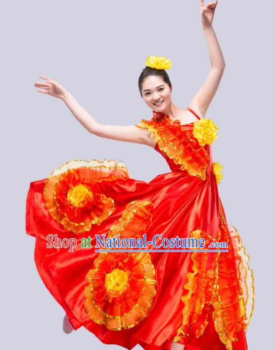 Top Grade Stage Show Costume Chorus Modern Dance Classical Dance Peony Red Dress for Women