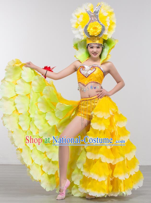 Top Grade Stage Show Costume Chorus Modern Dance Spanish Dance Yellow Dress and Headpiece for Women