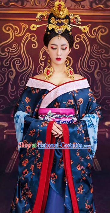 Chinese Ancient Imperial Consort Costume Tang Dynasty Imperial Concubine Embroidered Clothing and Headpiece for Women