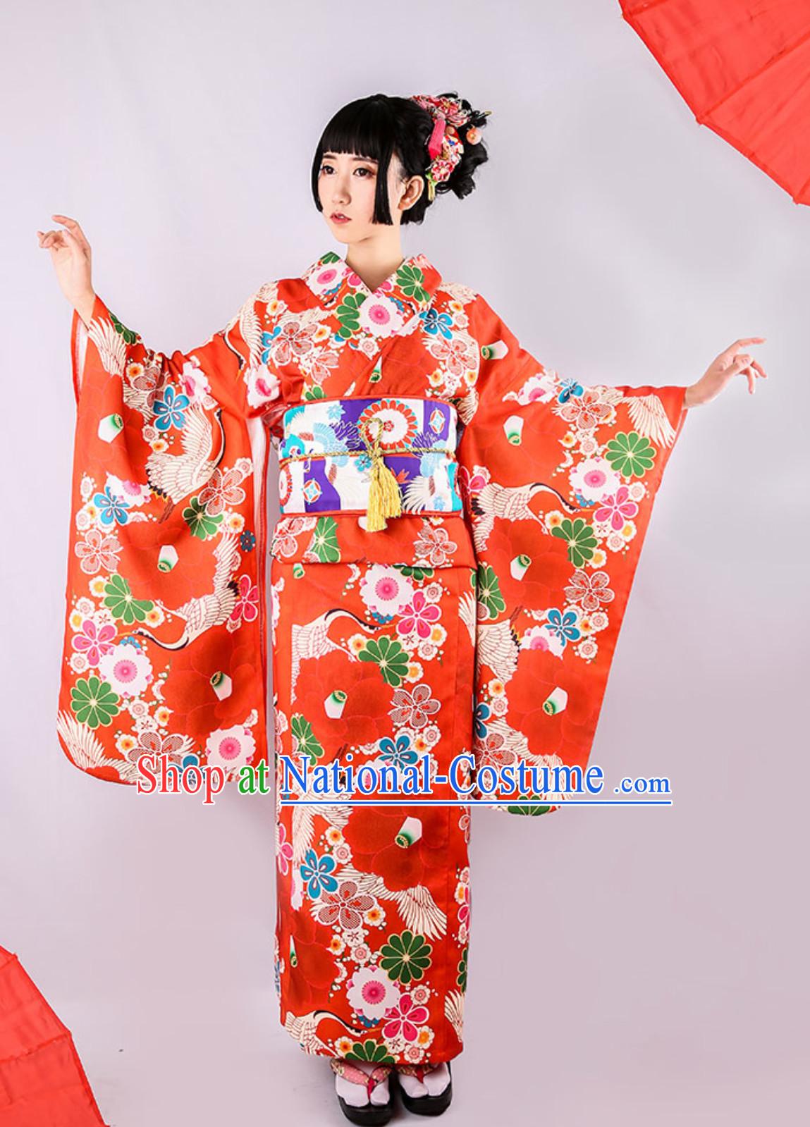 Japanese Kimono Traditional Japanese Garment Clothing and Accessories Complete Set