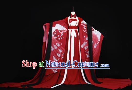 Chinese Ancient Cosplay Fairy Red Costume Han Dynasty Princess Embroidered Hanfu Dress for Women