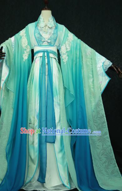 Chinese Ancient Cosplay Imperial Consort Green Costume Han Dynasty Queen Embroidered Hanfu Dress for Women