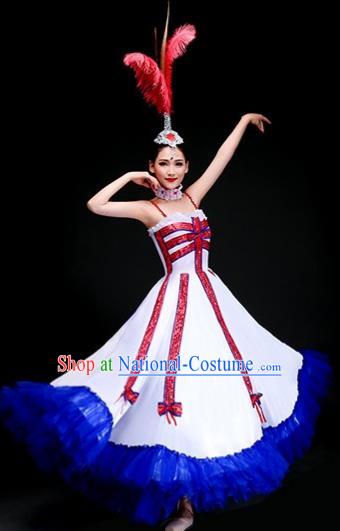 Top Grade Folk Dance Costume Opening Dance Modern Dance Big Swing Dress and Headpiece for Women