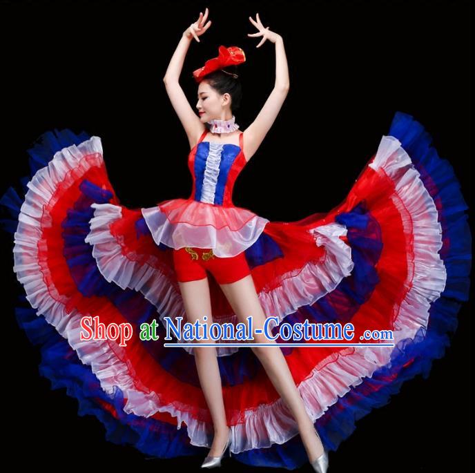 Top Grade Stage Performance Spanish Dance Costume Opening Modern Dance Clothing and Headpiece for Women