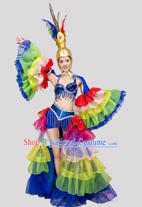 Top Grade Stage Performance Costume Opening Modern Dance Dress and Headpiece for Women