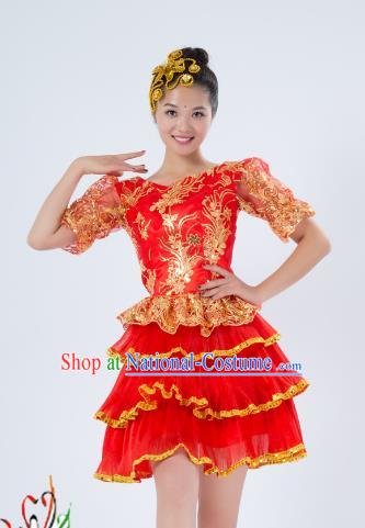 Top Grade Stage Performance Folk Dance Costume Opening Modern Dance Red Dress for Women