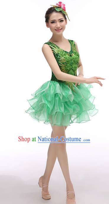 Top Grade Stage Performance Costume Chorus Singing Group Opening Modern Dance Green Bubble Dress for Women