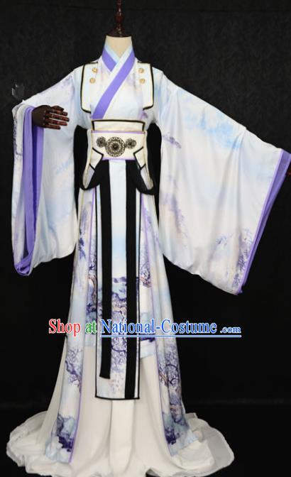 Chinese Ancient Royal Highness Costume Cosplay Nobility Childe Swordsman Embroidered Clothing for Men