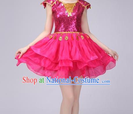 Top Grade Stage Performance Costume Chorus Modern Dance Rosy Bubble Dress for Women