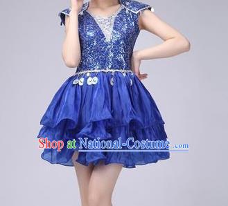 Top Grade Stage Performance Costume Chorus Modern Dance Royalblue Bubble Dress for Women