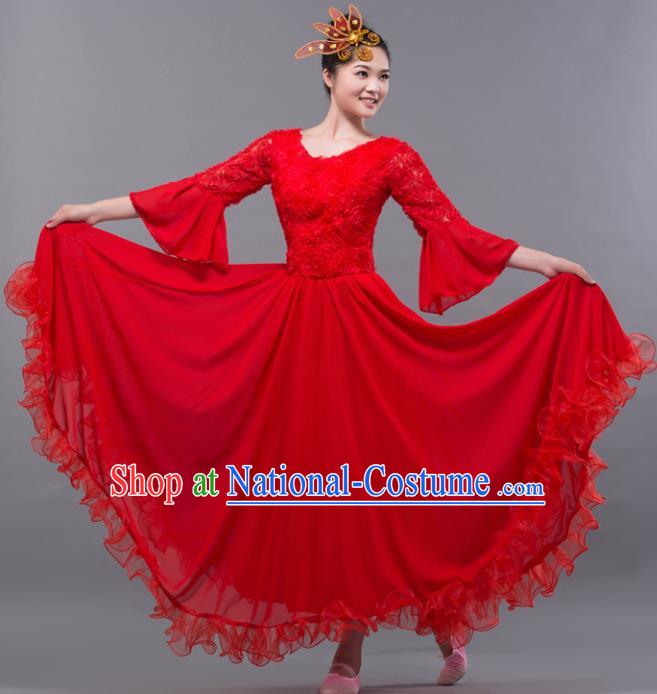 Top Grade Stage Performance Classical Dance Costume Chorus Modern Dance Red Dress for Women