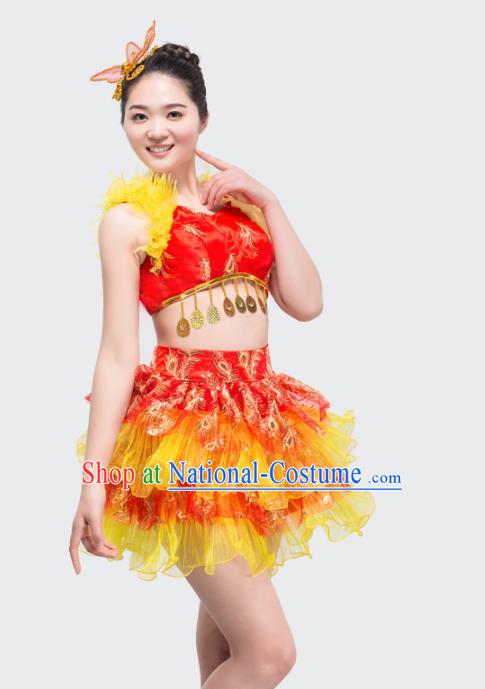 Top Grade Stage Performance Jazz Dance Costume Chorus Modern Dance Red Bubble Dress for Women