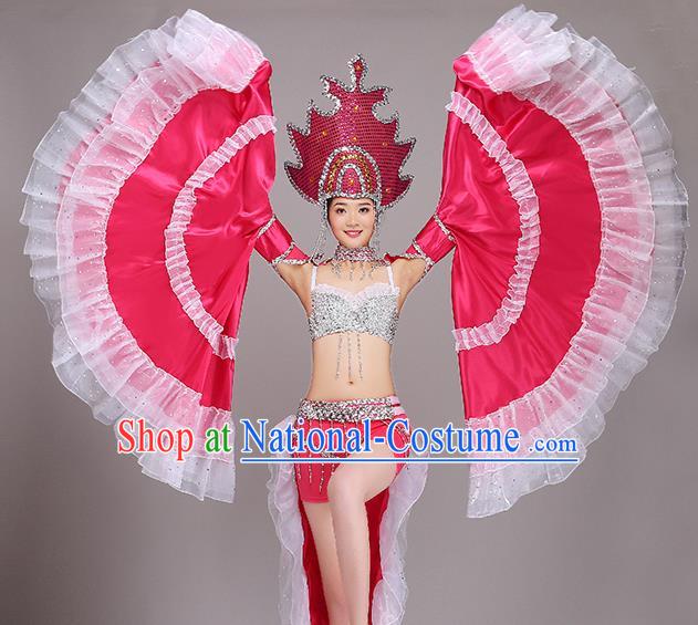 Top Grade Stage Show Costume Chorus Modern Dance Rosy Dress and Headpiece for Women