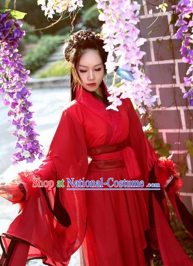 Chinese Ancient Cosplay Costume Song Dynasty Swordswoman Red Hanfu Dress for Women