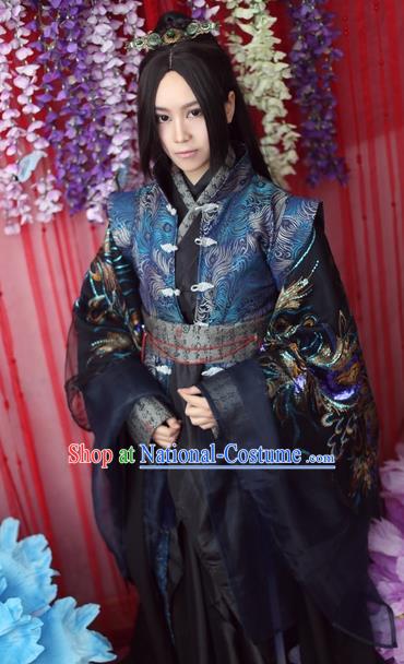 Chinese Ancient Cosplay King Swordsman Embroidered Costume Jin Dynasty Emperor Hanfu Clothing for Men