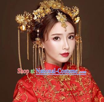 Chinese Traditional Handmade Bride Phoenix Coronet Wedding Hair Accessories Ancient Hairpins Complete Set for Women