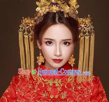 Chinese Traditional Handmade Bride Tassel Step Shake Wedding Hair Accessories Ancient Hairpins Complete Set for Women