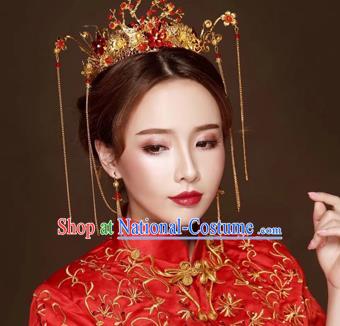 Chinese Traditional Hair Accessories Bride Xiuhe Suit Tassel Phoenix Coronet Ancient Hairpins Complete Set for Women