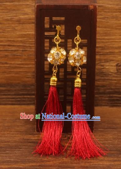 Traditional Chinese Jewelry Accessories Ancient Hanfu Red Tassel Earrings for Women