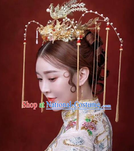 Chinese Traditional Hair Accessories Bride Xiuhe Suit Phoenix Coronet Ancient Tassel Hairpins for Women