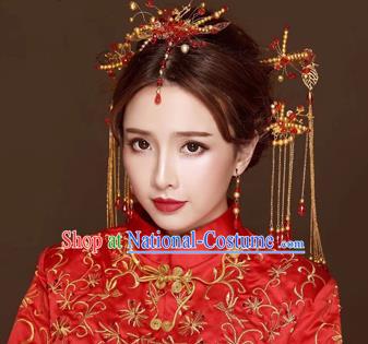 Chinese Traditional Handmade Bride Hair Accessories Ancient Hairpins Tassel Step Shake Complete Set for Women