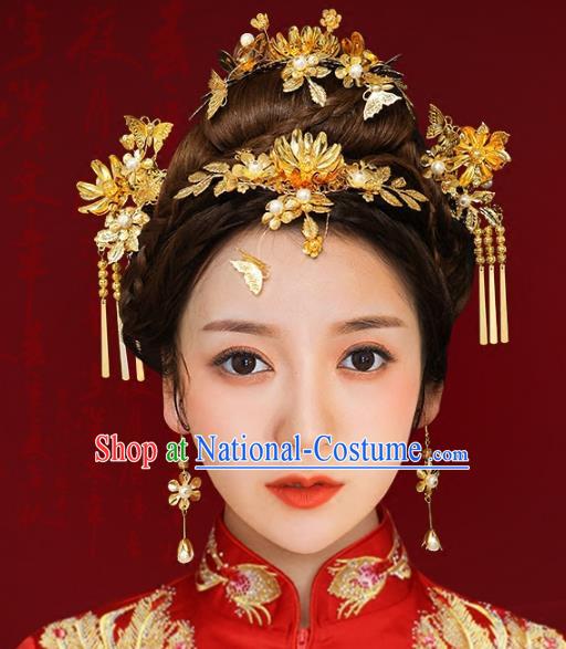 Chinese Traditional Hair Accessories Xiuhe Suit Handmade Hair Clips Ancient Hairpins Tassel Step Shake for Women