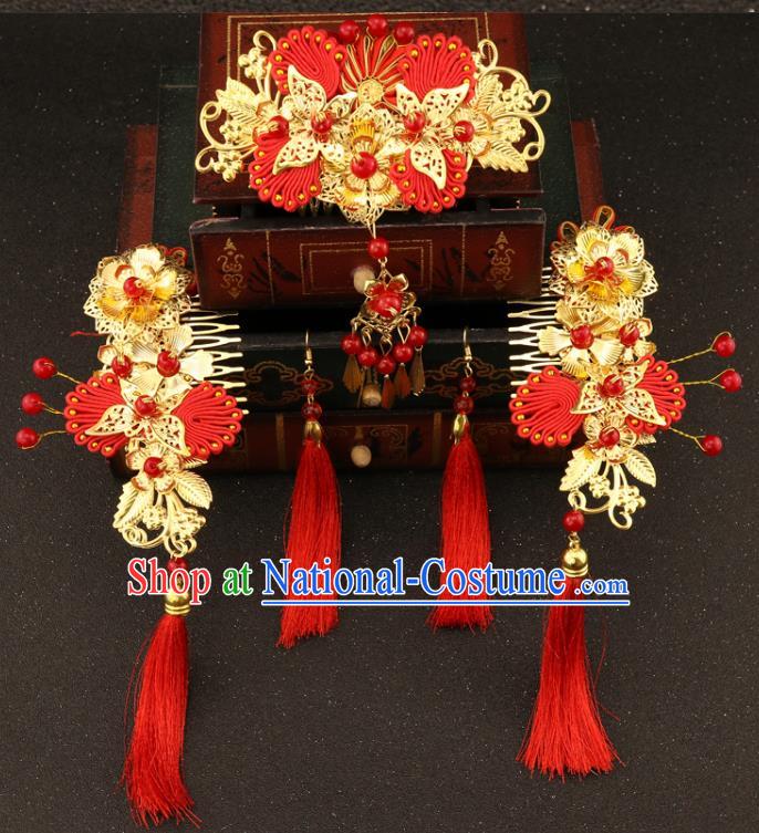 Chinese Traditional Xiuhe Suit Hair Accessories Bride Hair Combs Ancient Jade Hairpins Complete Set for Women