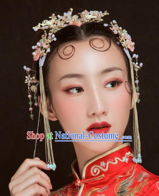 Chinese Traditional Hair Accessories Xiuhe Suit Handmade Hair Comb Ancient Hairpins Tassel Step Shake for Women