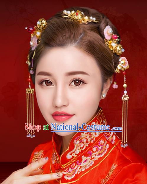 Chinese Traditional Xiuhe Suit Hair Accessories Shell Flowers Phoenix Coronet Ancient Hairpins Complete Set for Women