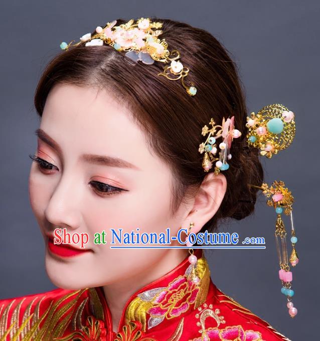 Chinese Traditional Handmade Hair Accessories Ancient Hairpins Xiuhe Suit Hair Clips Complete Set for Women