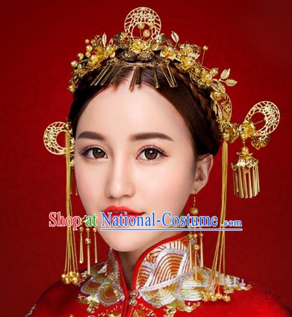 Chinese Traditional Xiuhe Suit Phoenix Coronet Hair Accessories Ancient Hairpins Hair Clips Complete Set for Women