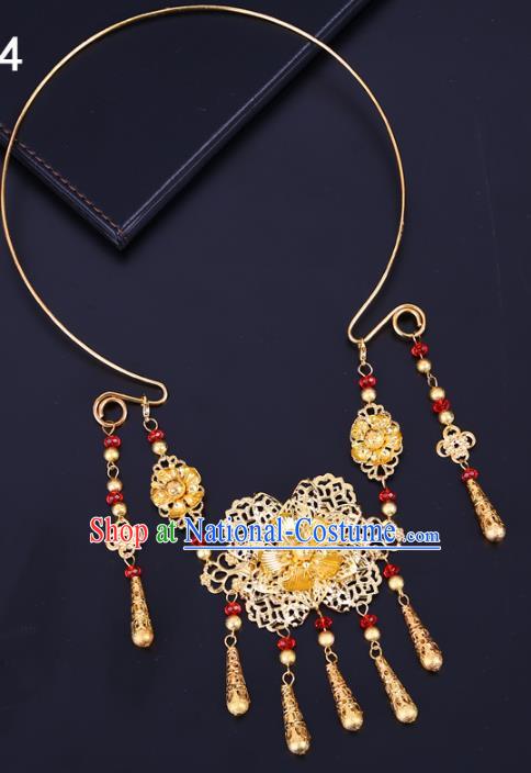 Traditional Chinese Jewelry Accessories Golden Necklace Ancient Hanfu Tassel Necklet for Women