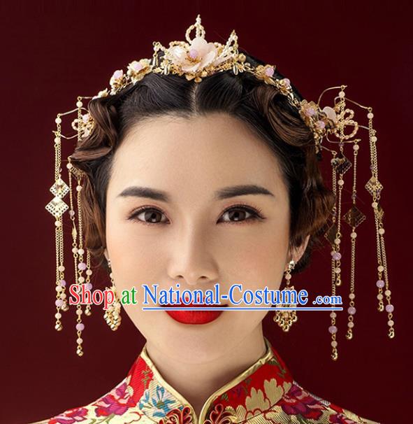 Chinese Traditional Handmade Hair Accessories Xiuhe Suit Pearls Hair Clasp Ancient Hairpins Complete Set for Women