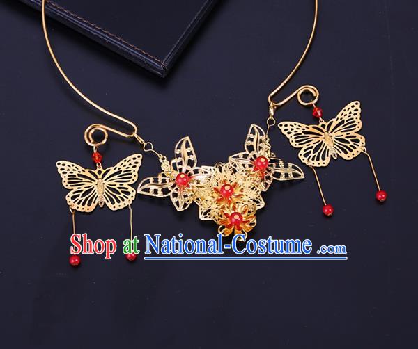 Traditional Chinese Jewelry Accessories Necklace Ancient Hanfu Golden Butterfly Tassel Necklet for Women