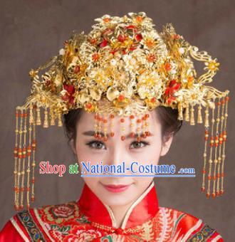 Chinese Traditional Handmade Hair Accessories Ancient Hairpins Xiuhe Suit Phoenix Coronet Complete Set for Women