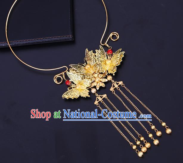 Traditional Chinese Jewelry Accessories Necklace Ancient Hanfu Golden Butterfly Necklet for Women