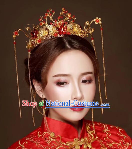 Chinese Traditional Xiuhe Suit Phoenix Coronet Hair Accessories Ancient Hairpins Complete Set for Women