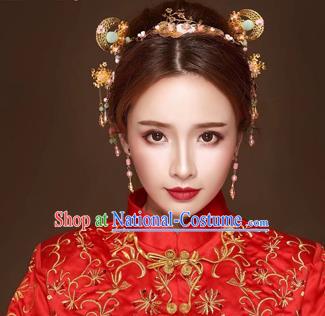 Chinese Traditional Handmade Bride Xiuhe Suit Hair Accessories Ancient Hairpins Complete Set for Women