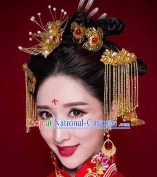 Chinese Traditional Wedding Xiuhe Suit Hair Accessories Ancient Hairpins Complete Set for Women