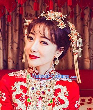 Chinese Traditional Wedding Hair Clips Xiuhe Suit Hair Accessories Ancient Hairpins Complete Set for Women