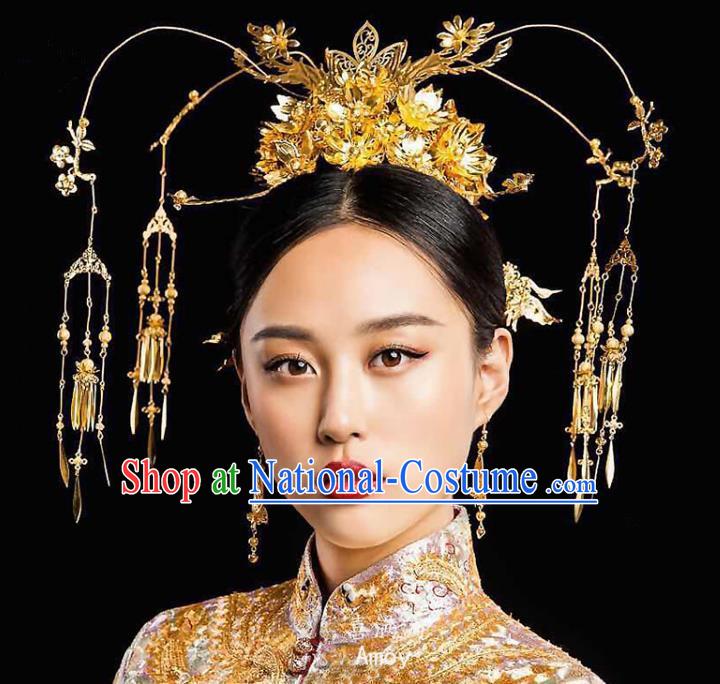 Chinese Traditional Wedding Bride Phoenix Coronet Xiuhe Suit Hair Accessories Ancient Hairpins Complete Set for Women