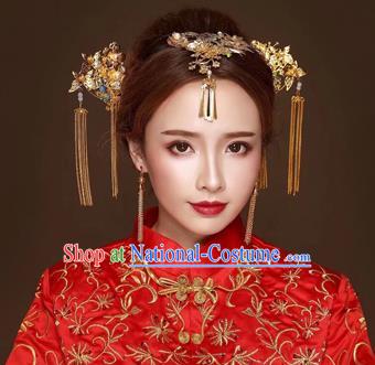 Chinese Traditional Handmade Hair Accessories Bride Xiuhe Suit Hairpin Ancient Hairpins Complete Set for Women