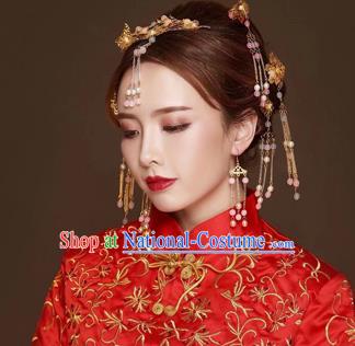 Chinese Traditional Handmade Hair Accessories Bride Frontlet Xiuhe Suit Hair Clips Ancient Hairpins Complete Set for Women