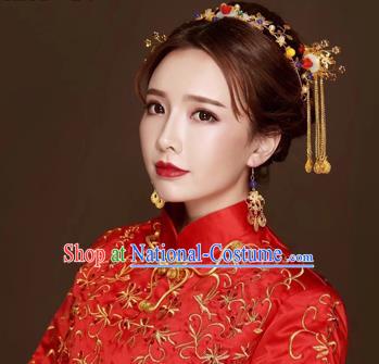 Chinese Traditional Handmade Hair Accessories Bride Xiuhe Suit Hair Clasp Ancient Hairpins Complete Set for Women