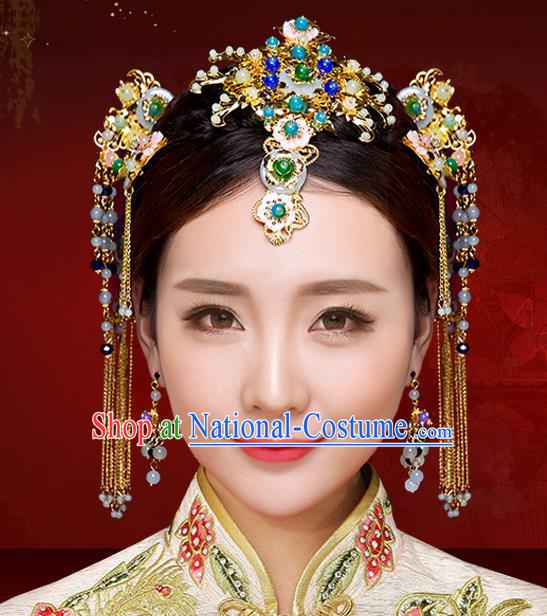 Chinese Traditional Xiuhe Suit Hair Accessories Ancient Bride Hairpins Hair Sticks Complete Set for Women