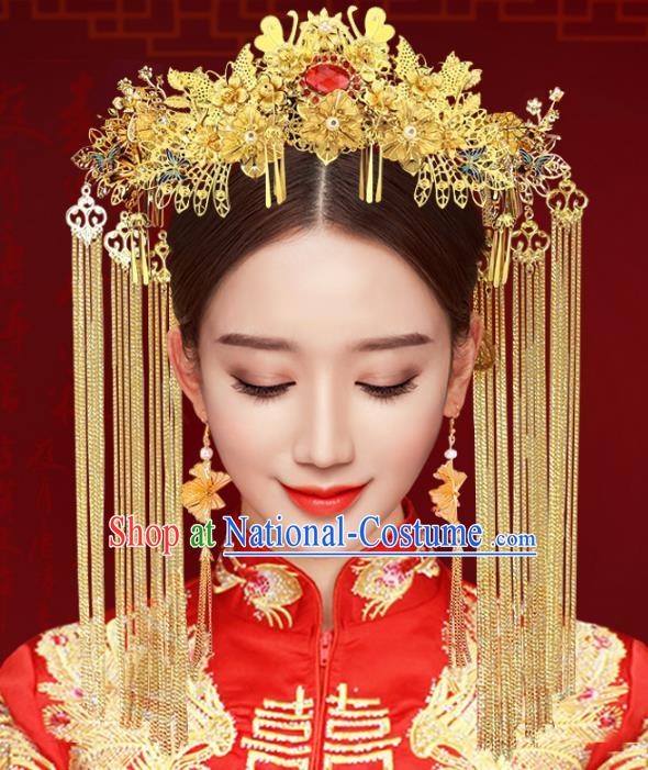 Chinese Traditional Xiuhe Suit Hair Accessories Complete Set Ancient Empress Phoenix Coronet Hairpins for Women