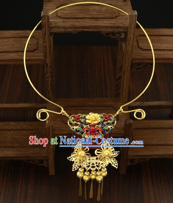 Traditional Chinese Jewelry Accessories Blueing Tassel Necklace Ancient Hanfu Butterfly Necklet for Women