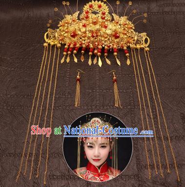 Chinese Traditional Hair Accessories Ancient Golden Phoenix Coronet Hairpins for Women