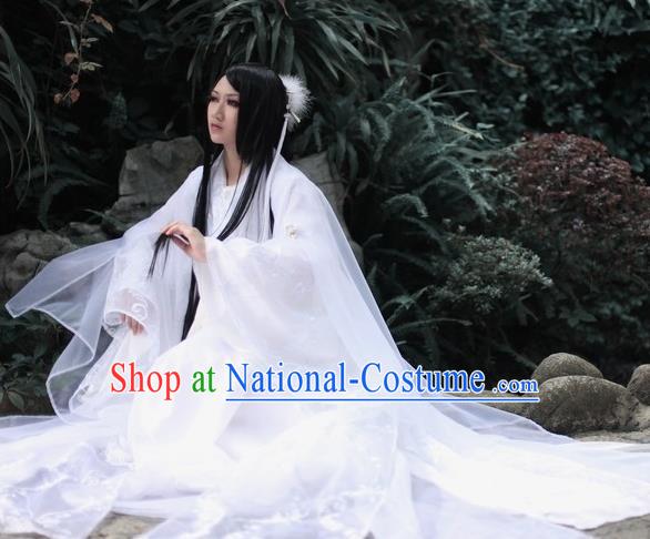 Chinese Ancient Cosplay Fairy Costume Jin Dynasty Princess White Hanfu Dress for Women